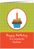 For Godson Birthday Greeting Card-Chocolate Cupcake-Candle card