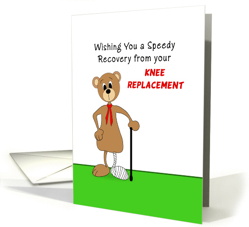 Knee Replacement Get Well Greeting Card-Bear Cast on Leg and Cane card