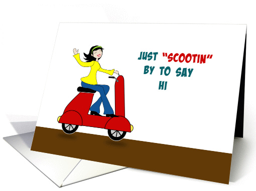 Hi Hello Greeting Card-Retro Girl on Red Scooter-Scootin... (1034813)