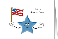 Fourth of July Greeting Card-Smiling Blue Star-American USA Flag-4th card