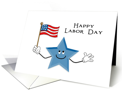 Labor Day Greeting Card-Happy Smiling Blue Star-American Flag card