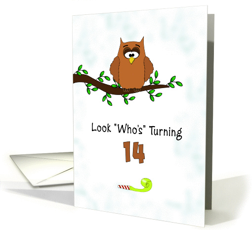 Birthday Greeting Card for Fourteen Year Old-14th Birthday-Owl card