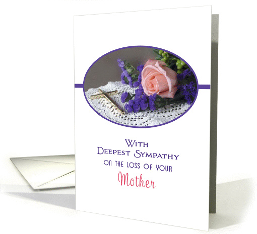 Loss of Mother Sympathy Card-Soft Pink Rose and Gold Cross card