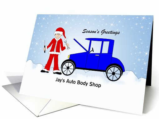 From Car Mechanic Christmas Greeting Card-Vintage Blue Car-Custom card
