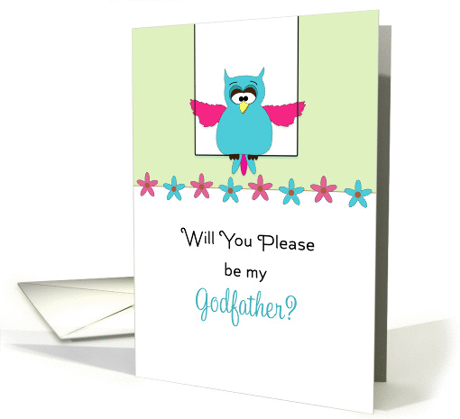 Be My Godfather Christening/Baptism Greeting Card-Pink Blue Owl card