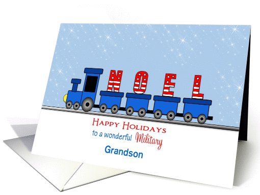 For Military Grandson Christmas Greeting Card-Train-Noel-Custom card