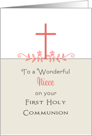 For Niece First Holy Communion Greeting Card-Cross-Leaf Scroll card