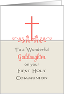 For Goddaughter First Holy Communion Greeting Card-Cross-Leaf Scroll card