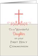 For Daughter First Holy Communion Greeting Card-Cross-Leaf Scroll card