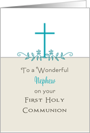 For Nephew First Holy Communion Greeting Card-Cross-Leaf Scroll card