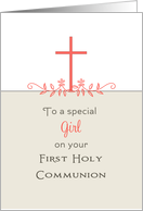 For Girl First Holy Communion Greeting Card-Cross-Leaf Scroll card