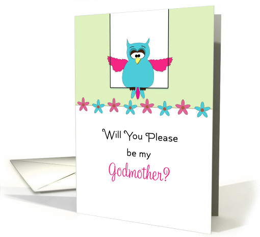 Be My Godmother Christening/Baptism Greeting Card-Pink & Blue Owl card