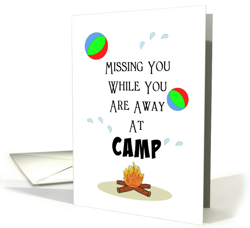 Thinking of You Away at Camp-Camp Fire-Beach Balls-Water Droplets card