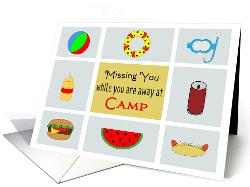 Away at Camp Greeting Card-Thinking of You-Beach Ball and Food card