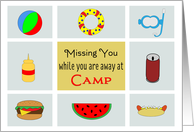 Away at Camp Greeting Card-Thinking of You-Beach Ball and Food card