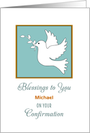 For Michael Confirmation Greeting Card with White Dove & Twig Custom card