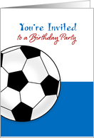 Soccer / Futbol Birthday Party Invitation Card - Soccer Ball over Blue card