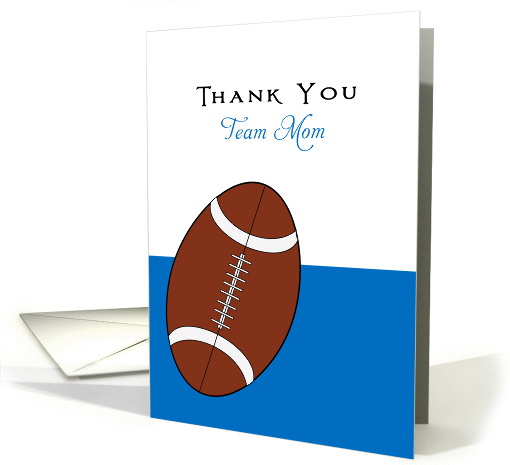 For Football Team Mom Thank You Greeting Card-Football Over Blue card