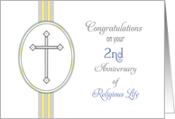 2nd Ordination Anniversary Congratulations Card-Religious Life-Cross card