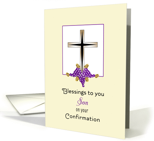 For Son Confirmation Greeting Card-Cross, Grapes & Wheat card