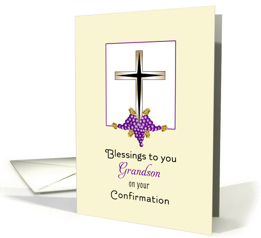 For Grandson Confirmation Greeting Card-Cross, Grapes & Wheat card