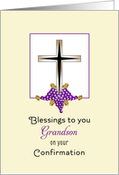 For Grandson Confirmation Greeting Card-Cross, Grapes & Wheat card