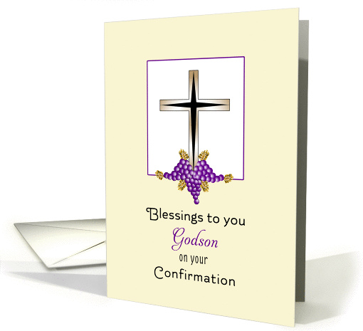 For Godson Confirmation Greeting Card-Cross, Grapes & Wheat card