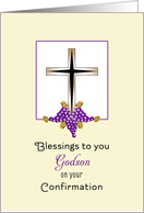 For Godson Confirmation Greeting Card-Cross, Grapes & Wheat card