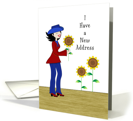 New Address Sunflower Moving Announcement Card with Cowgirl card