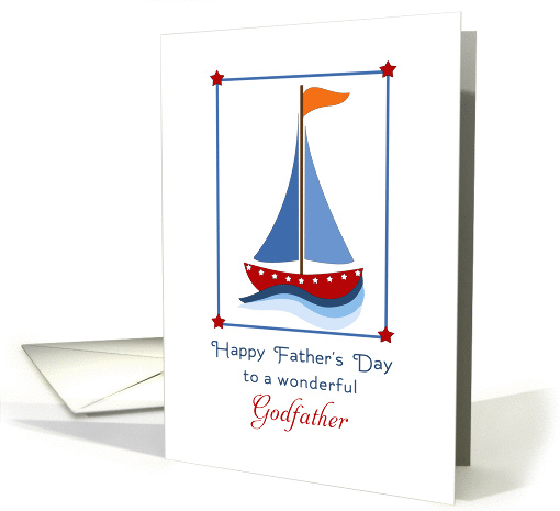 For Godfather Father's Day Greeting Card - Blue & Red Sail Boat card