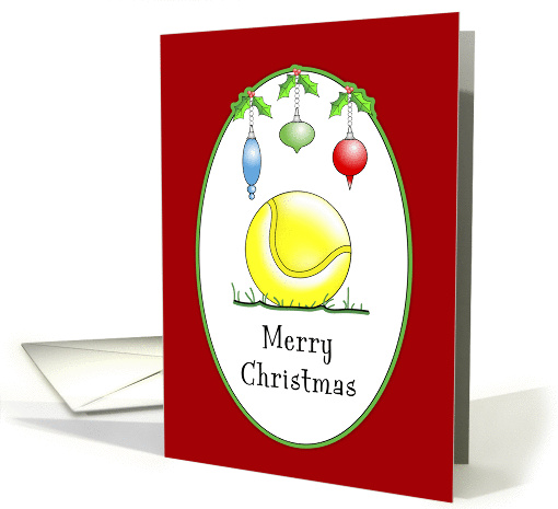 Tennis Christmas Greeting Card with Tennis Ball and Ornaments card