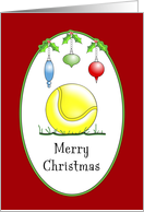 Tennis Christmas Greeting Card with Tennis Ball and Ornaments card