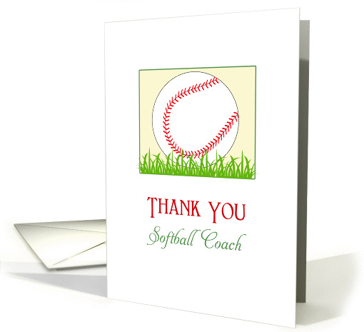 For Softball Coach Thank You Greeting Card - Softball in Grass card