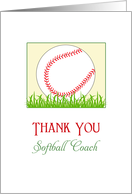 For Softball Coach Thank You Greeting Card - Softball in Grass card