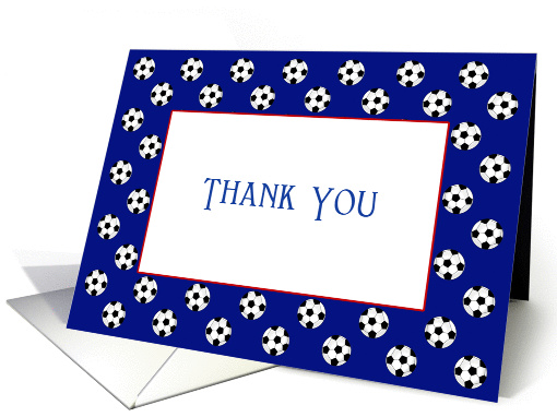 Thank You Card with Futbol-Soccer Balls Theme Over Blue... (1110812)