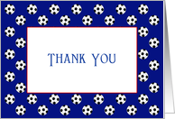 Thank You Card with Futbol-Soccer Balls Theme Over Blue Background card