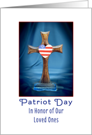 Patriot Day Remembrance Card-Patriotic Heart on Cross-9/11 card