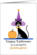 For Goddaughter Halloween Card-Black Cat-Witches Hat-Pumpkin card