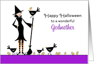 For Godmother Halloween Card-Witch, Broom, Black Bird, Crows, Wheat card