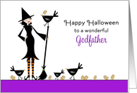 For Godfather Halloween Card-Witch, Broom, Black Bird, Crows, Wheat card