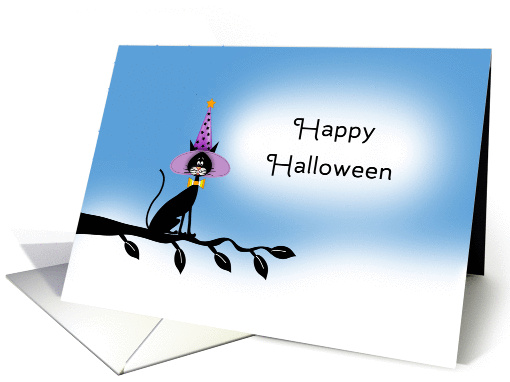 General Halloween Card with Black Cat-Witches Hat-Tree Branch card