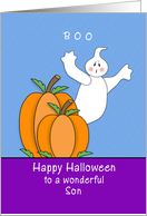 For Son Halloween Card-Two Pumpkins, Ghost and Boo card