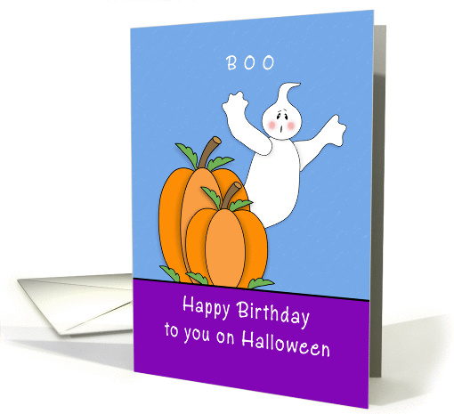 Birthday on Halloween Card-Two Pumpkins, Ghost and Boo card (1152200)