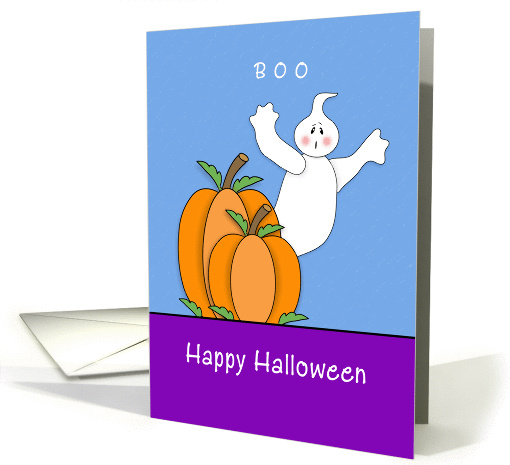 General Halloween Card-Two Pumpkins, Ghost and Boo card (1152204)