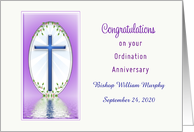 Ordination Anniversary Card-Blue Cross Reflection-Custom Name & Date card