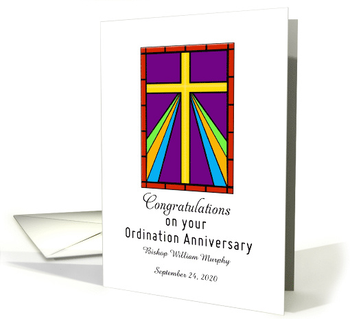 Ordination Anniversary Card-Stained Glass Cross Custom... (1153132)