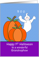 For Grandnephew First Halloween Card-Two Pumpkins and Ghost-Boo card