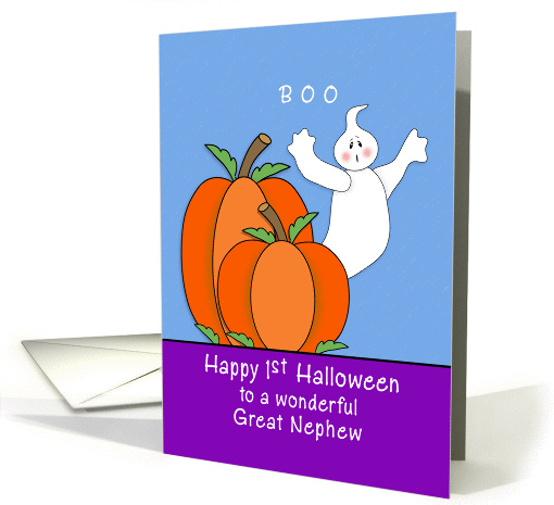 For Great Nephew First Halloween Card-Pumpkins, Ghost and Boo card