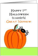 For Great Nephew First Halloween Card-Pumpkin and Black Spider card