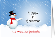 For Grandnephew 1st Christmas Card-Snowman-Snow Scene card